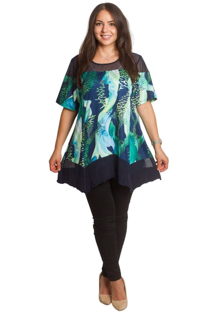 Разкроена елегантна туника с тюл - 3XL,4XL,5XL,6XL - Maxi Market