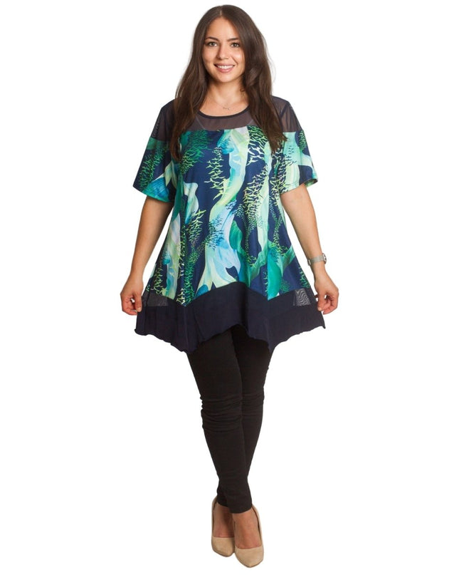Разкроена елегантна туника с тюл - 3XL,4XL,5XL,6XL - Maxi Market