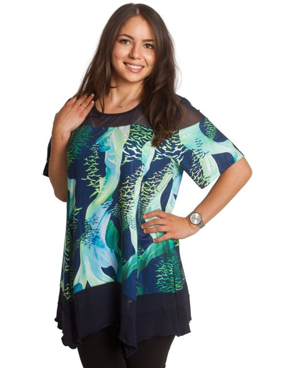 Разкроена елегантна туника с тюл - 3XL,4XL,5XL,6XL - Maxi Market