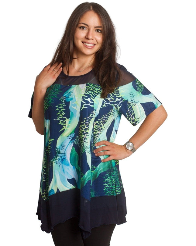 Разкроена елегантна туника с тюл - 3XL,4XL,5XL,6XL - Maxi Market