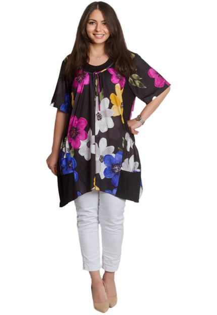 Разкроена макси туника в десен на красиви цветя - 4XL,5XL - Maxi Market