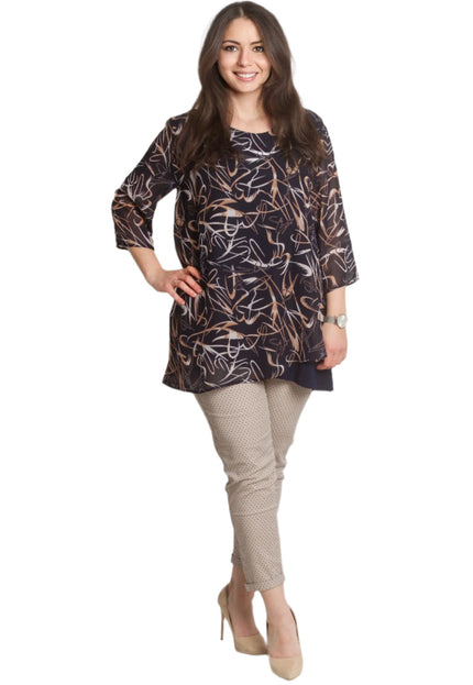 Разкроена тъмносиня туника с 3/4 ръкави и шифон - Maxi Market