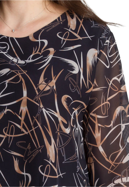 Разкроена тъмносиня туника с 3/4 ръкави и шифон - Maxi Market