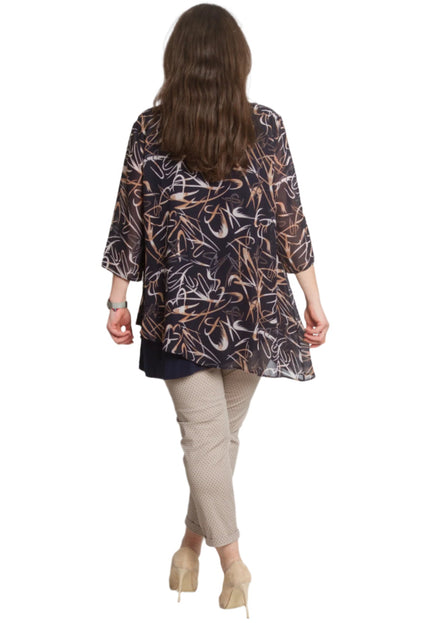 Разкроена тъмносиня туника с 3/4 ръкави и шифон - Maxi Market