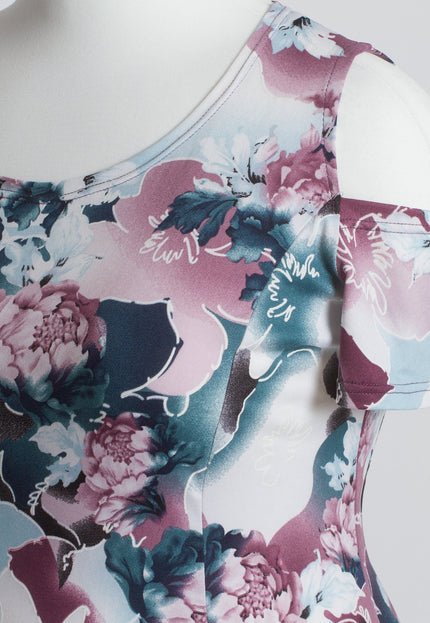 Рокля с отворени рамене и флорален десен в големи размери - Maxi Market