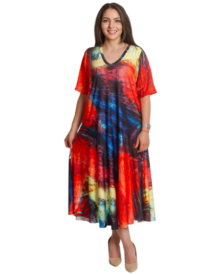 Рокля в големи размери с разкроена кройка и V - деколте - Maxi Market