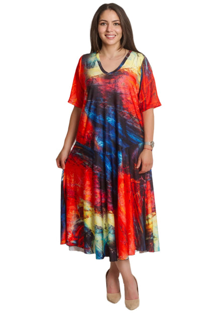 Рокля в големи размери с разкроена кройка и V - деколте - Maxi Market