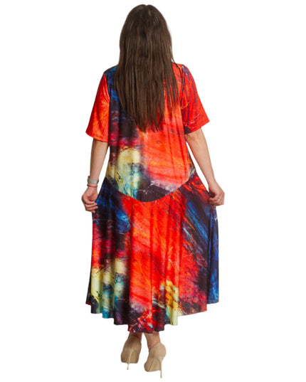 Рокля в големи размери с разкроена кройка и V - деколте - Maxi Market