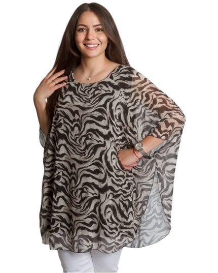 Шифонена макси туника с животински десен и свободна кройка - Maxi Market