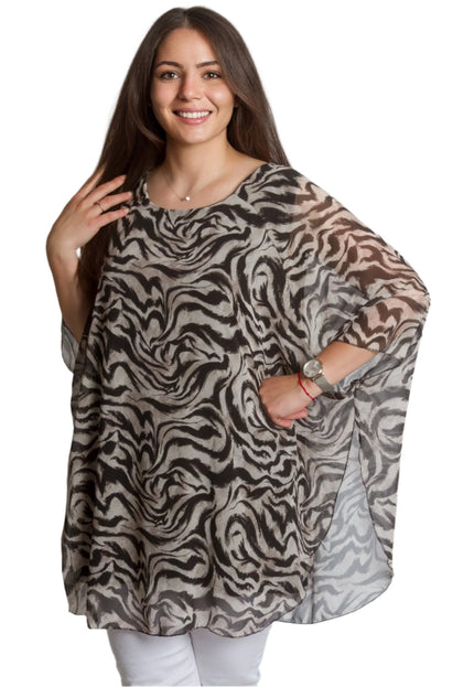 Шифонена макси туника с животински десен и свободна кройка - Maxi Market