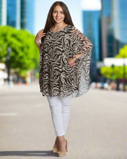 Шифонена макси туника с животински десен и свободна кройка - Maxi Market