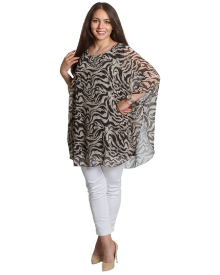 Шифонена макси туника с животински десен и свободна кройка - Maxi Market