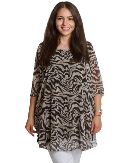 Шифонена макси туника с животински десен и свободна кройка - Maxi Market