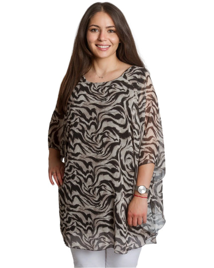 Шифонена макси туника с животински десен и свободна кройка - Maxi Market