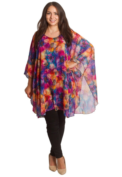 Шифонена туника с флорален десен и свободна кройка - Maxi Market