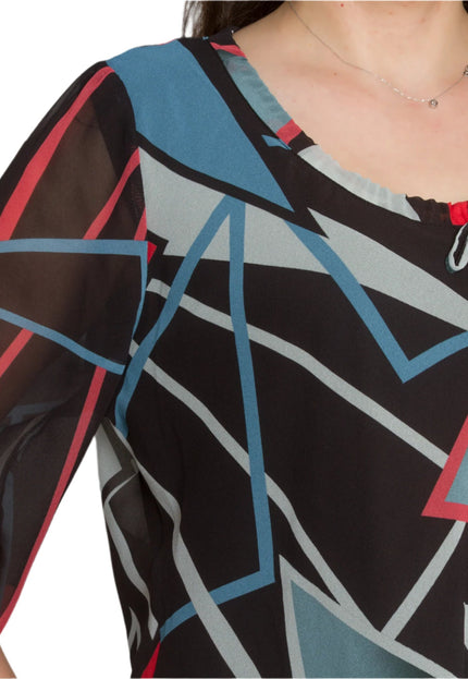 Шифонена туника в геометричен десен и свободна кройка - Maxi Market