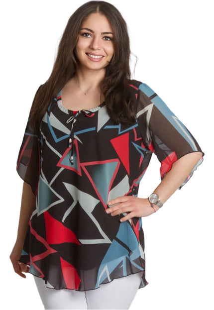 Шифонена туника в геометричен десен и свободна кройка - Maxi Market