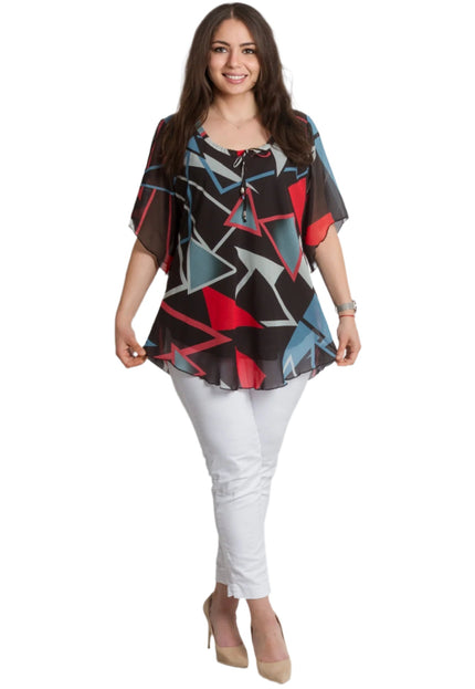 Шифонена туника в геометричен десен и свободна кройка - Maxi Market