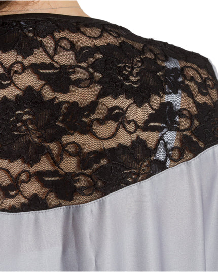 Сива елегантна туника с флорален бордюр и дантелен акцент - Maxi Market