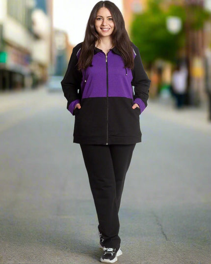 Спортен макси екип с джобове и цветна платка в лилаво - Maxi Market