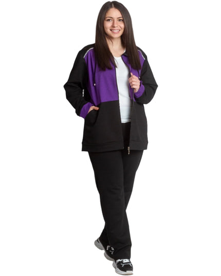 Спортен макси екип с джобове и цветна платка в лилаво - Maxi Market