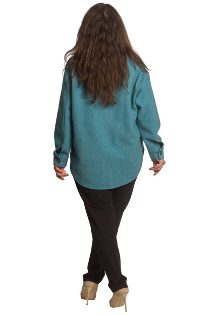 Стилен жакет с джобове в петролен цвят и големи размери - Maxi Market