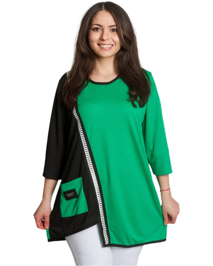 Стилна туника с джобче и контрастен кант в големи размери - Maxi Market