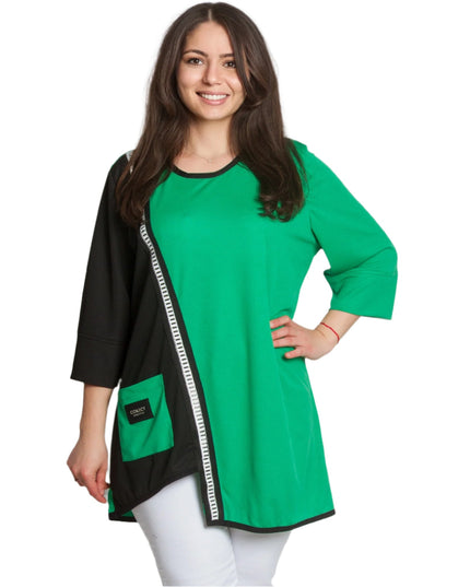 Стилна туника с джобче и контрастен кант в големи размери - Maxi Market