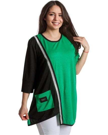 Стилна туника с джобче и контрастен кант в големи размери - Maxi Market