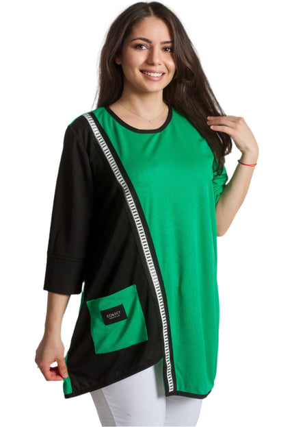 Стилна туника с джобче и контрастен кант в големи размери - Maxi Market