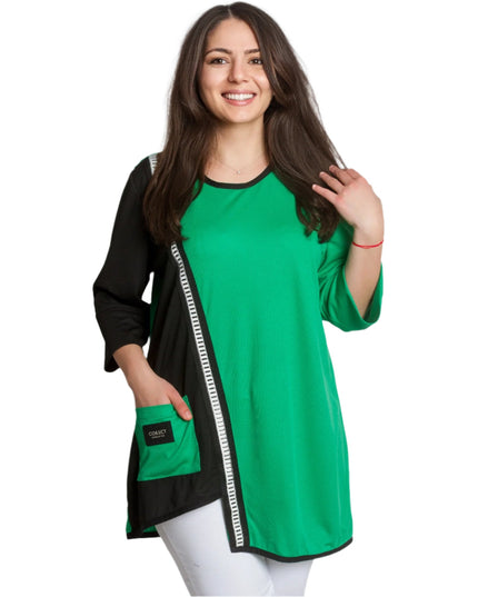 Стилна туника с джобче и контрастен кант в големи размери - Maxi Market