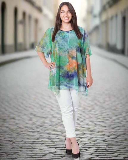 Свободна шифонена макси туника - Абстрактен десен - Maxi Market