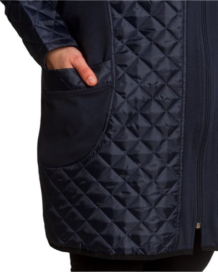 Тъмносин капитониран жакет с джобове и цип в големи размери - Maxi Market