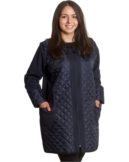 Тъмносин капитониран жакет с джобове и цип в големи размери - Maxi Market