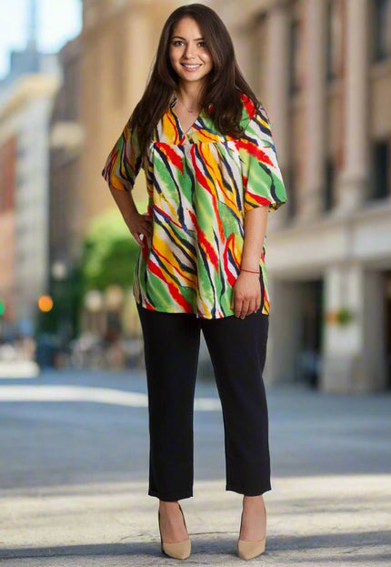 Тъмносин панталон с джобове и връзки в големи размери - Maxi Market