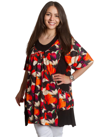 Цветна макси туника с джобчета и разкроена кройка - Maxi Market