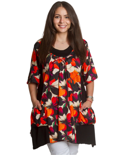 Цветна макси туника с джобчета и разкроена кройка - Maxi Market