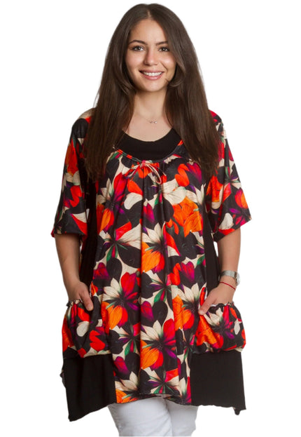 Цветна макси туника с джобчета и разкроена кройка - Maxi Market