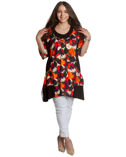 Цветна макси туника с джобчета и разкроена кройка - Maxi Market