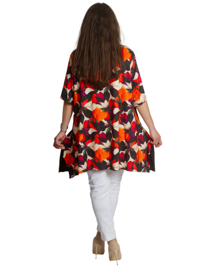 Цветна макси туника с джобчета и разкроена кройка - Maxi Market