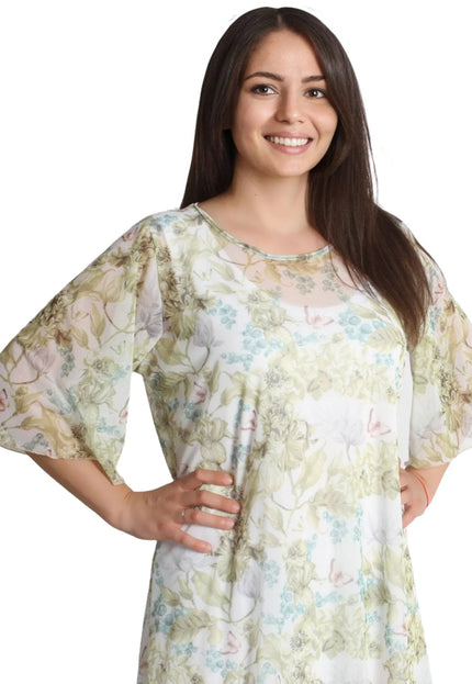 Цветна рокля от две части на цветя - Шифон - 3XL,4XL - Свободна Кройка - Пролет - Лято - Maxi Market