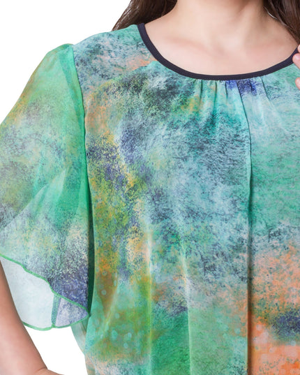 Цветна шифонена туника в макси размери - Абстрактен десен - Свободна кройка - Официални събития - Пролет - Лято - Maxi Market
