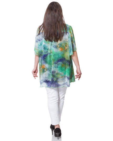 Цветна шифонена туника в макси размери - Абстрактен десен - Свободна кройка - Официални събития - Пролет - Лято - Maxi Market