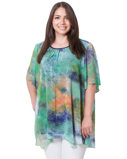 Цветна шифонена туника в макси размери - Абстрактен десен - Свободна кройка - Официални събития - Пролет - Лято - Maxi Market