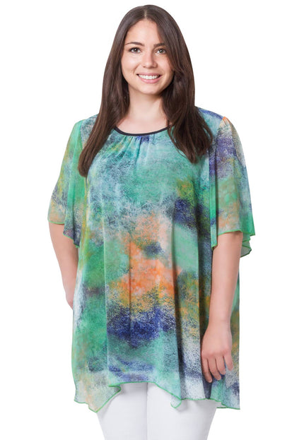 Цветна шифонена туника в макси размери - Абстрактен десен - Свободна кройка - Официални събития - Пролет - Лято - Maxi Market