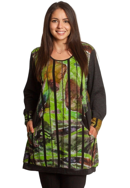 Туника с джобчета и цветен принт в големи размери - Maxi Market