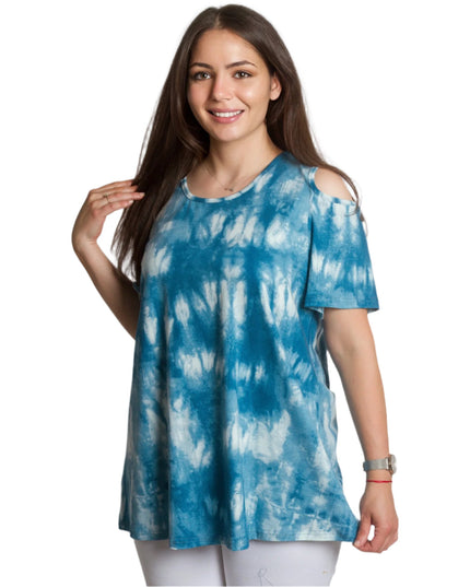 Туника в големи размери с отворени рамене в син цвят - Maxi Market