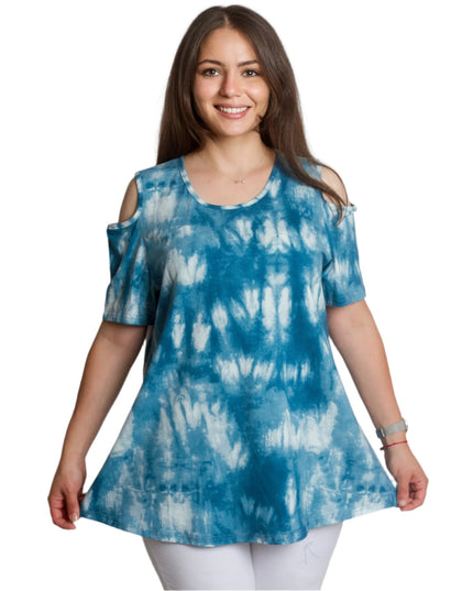 Туника в големи размери с отворени рамене в син цвят - Maxi Market