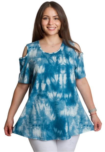 Туника в големи размери с отворени рамене в син цвят - Maxi Market