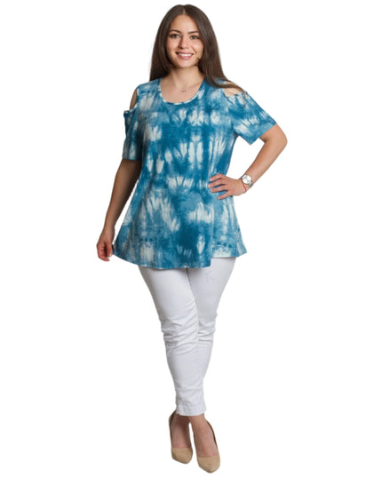 Туника в големи размери с отворени рамене в син цвят - Maxi Market